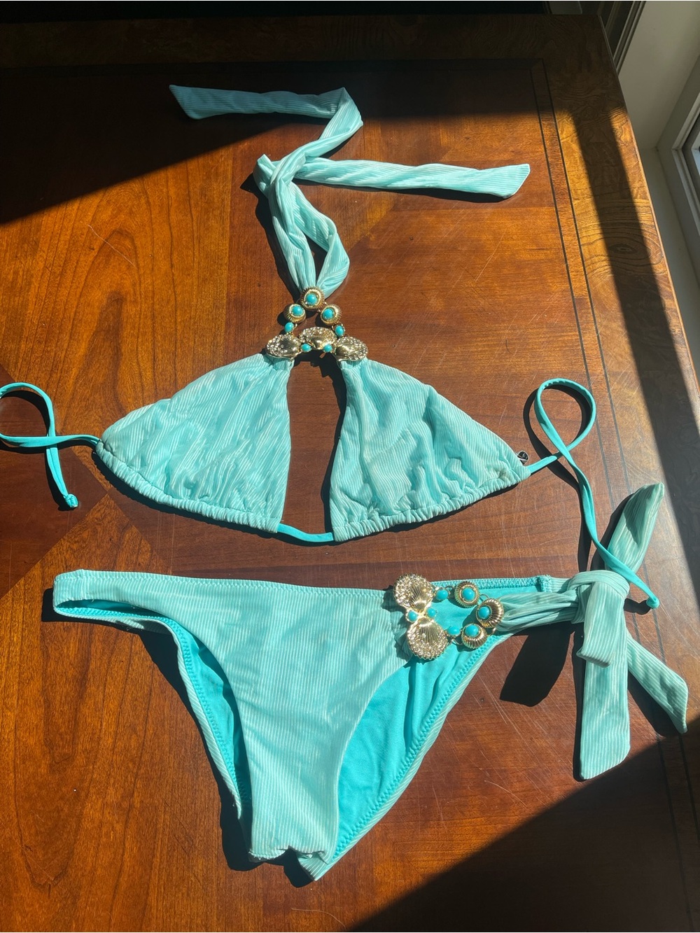 Turquoise Embellished Bikini Set “Lara” by beach bunny XL/L set RARE - Picture 7 of 14